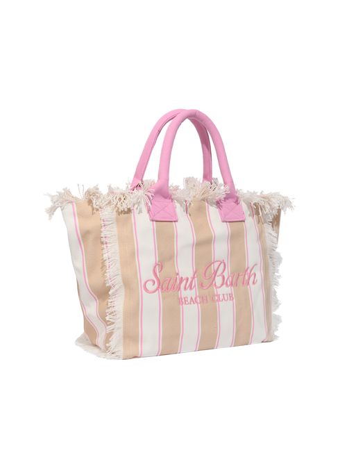 Borsa Vanity Beach Club regular in canvas di cotone a righe beige con dettagli rosa Mc2 Saint Barth | VANI00102596L